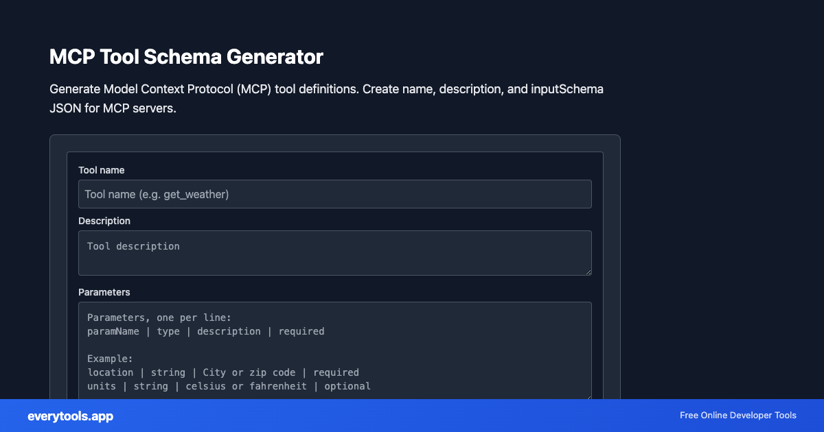 MCP Tool Schema Generator – Free Online Tool Screenshot