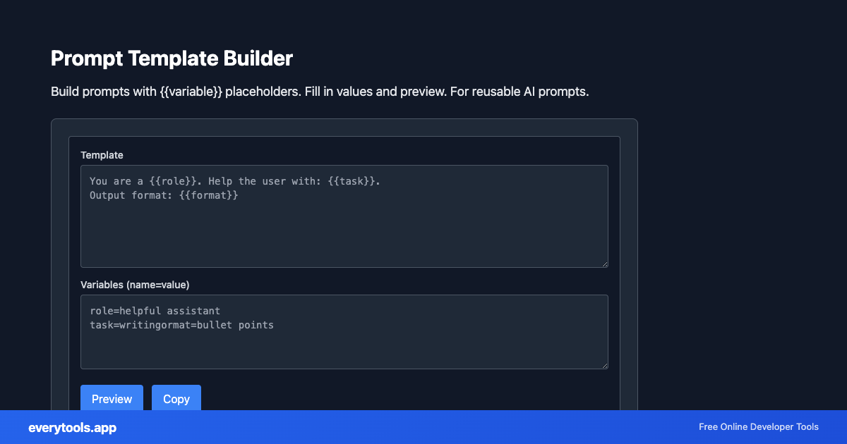 Prompt Template Builder – Free Online Tool Screenshot