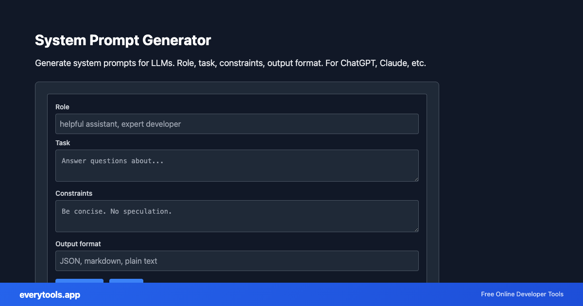 System Prompt Generator – Free Online Tool Screenshot