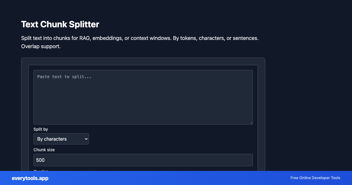 Text Chunk Splitter – Free Online Tool Screenshot