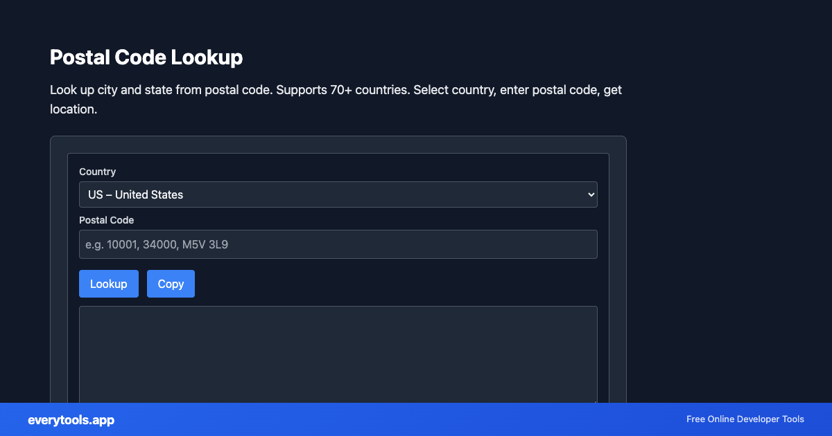 Postal Code Lookup – Free Online Tool Screenshot