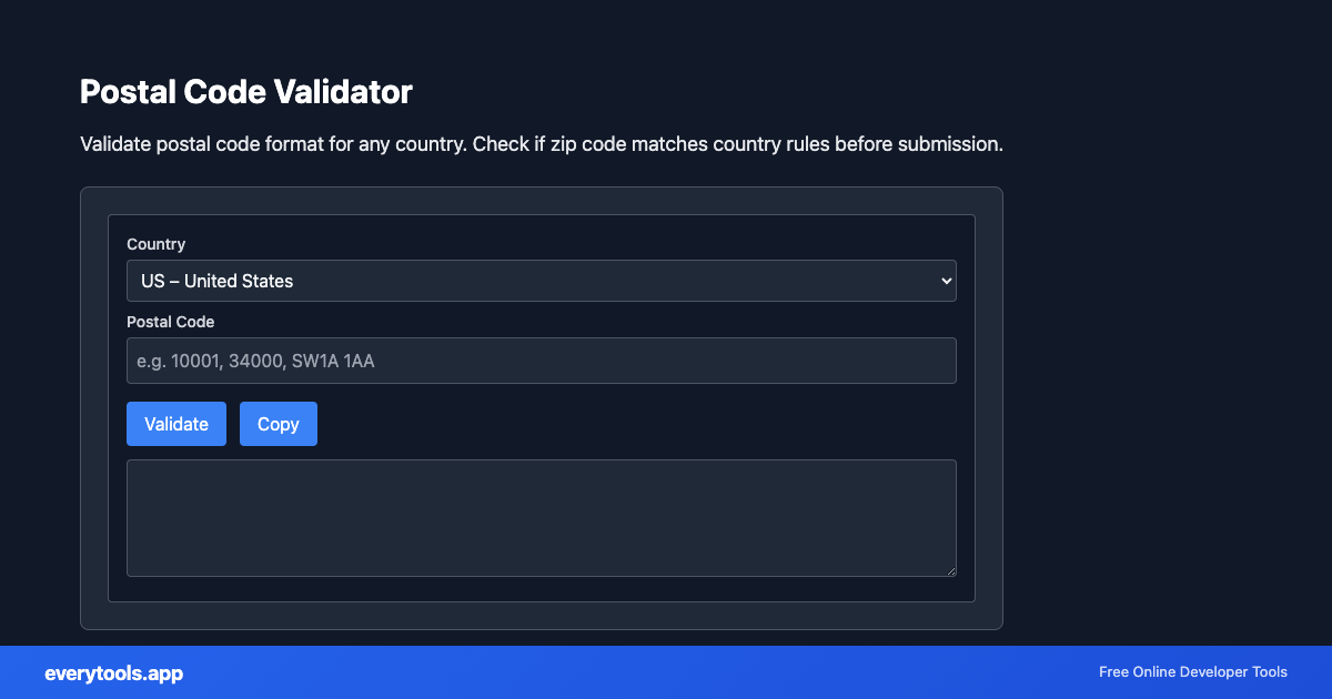 Postal Code Validator – Free Online Tool Screenshot