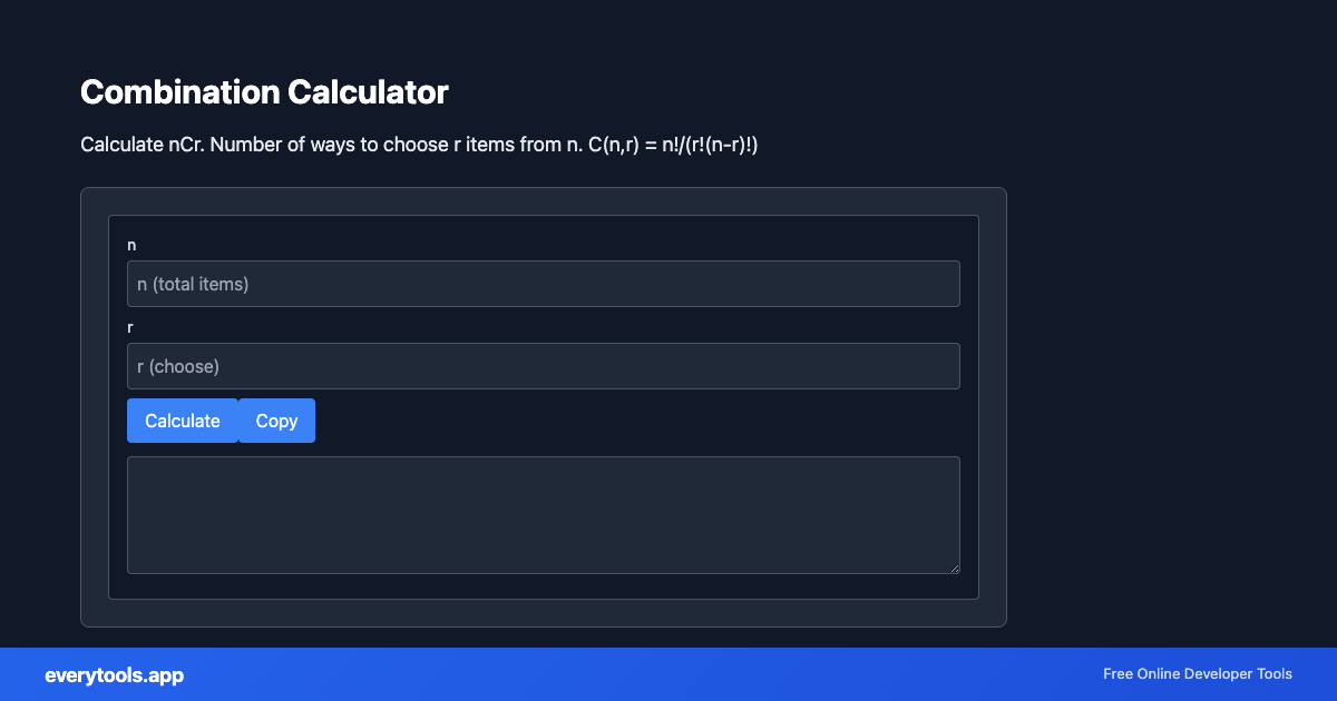Combination Calculator – Free Online Tool Screenshot