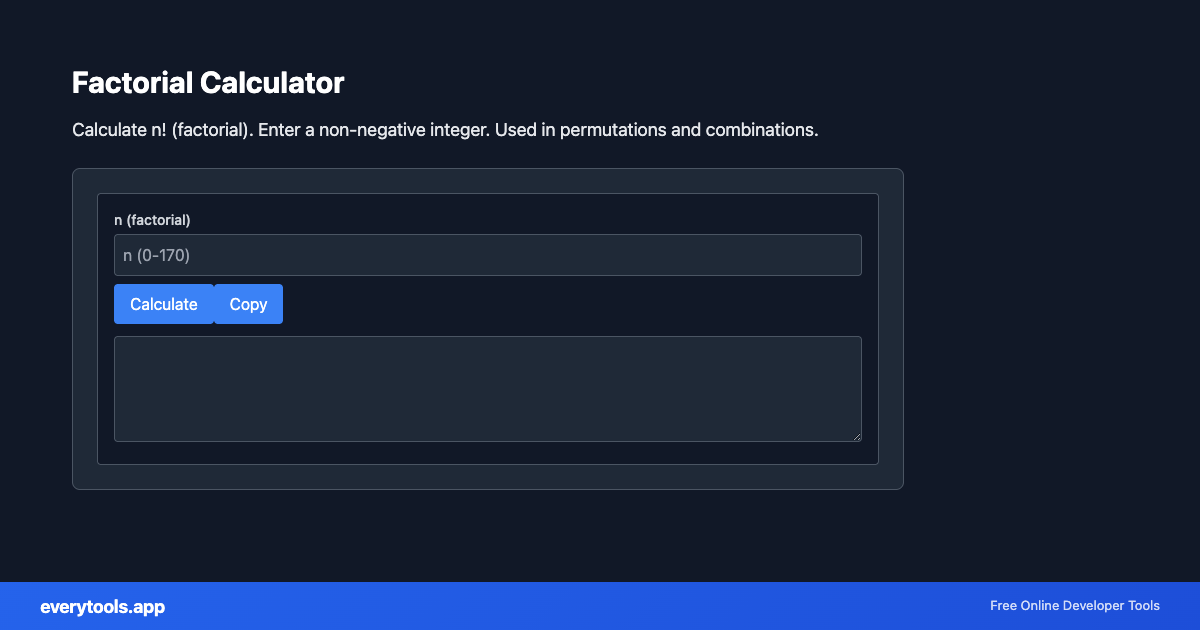 Factorial Calculator – Free Online Tool Screenshot