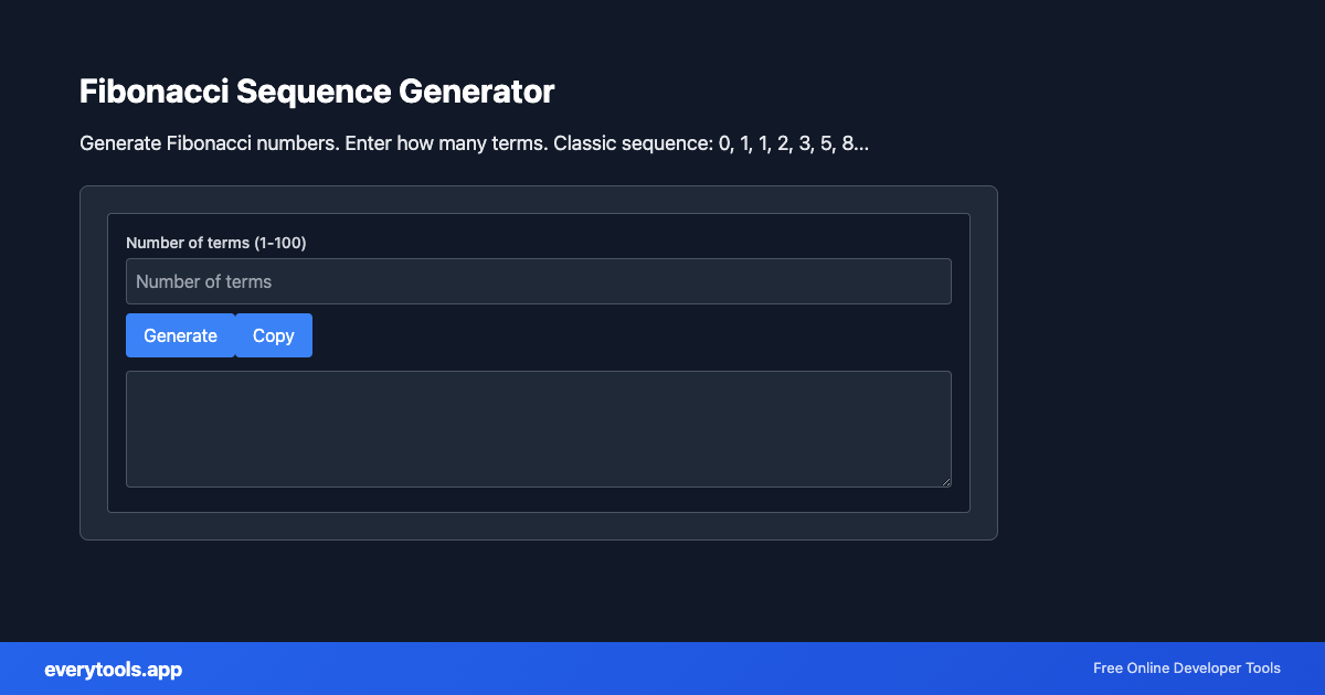 Fibonacci Sequence Generator – Free Online Tool Screenshot