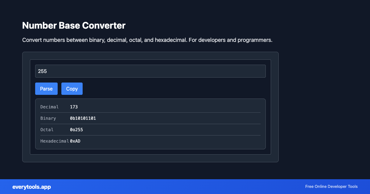 Number Base Converter – Free Online Tool Screenshot