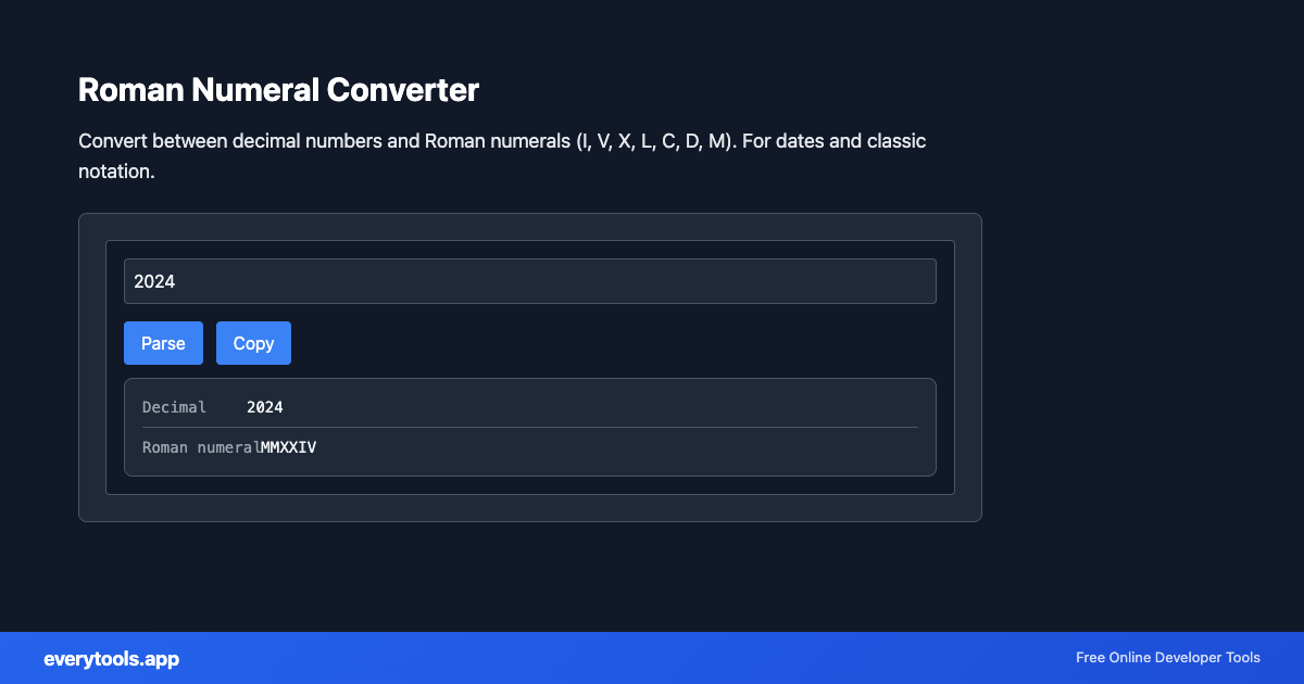 Roman Numeral Converter – Free Online Tool Screenshot