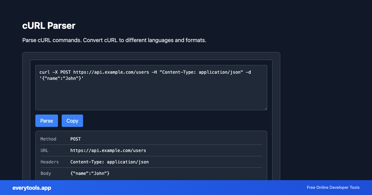 cURL Parser – Free Online Tool Screenshot