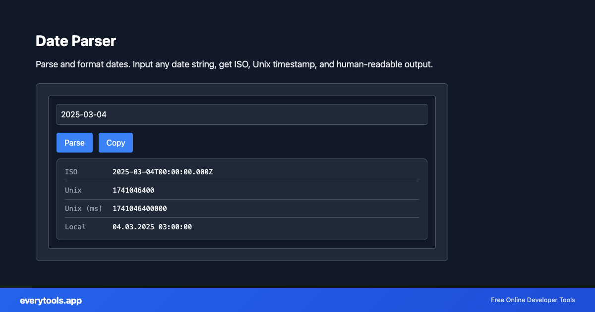 Date Parser – Free Online Tool Screenshot