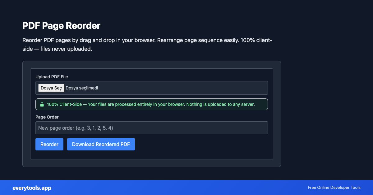 PDF Page Reorder – Free Online Tool Screenshot