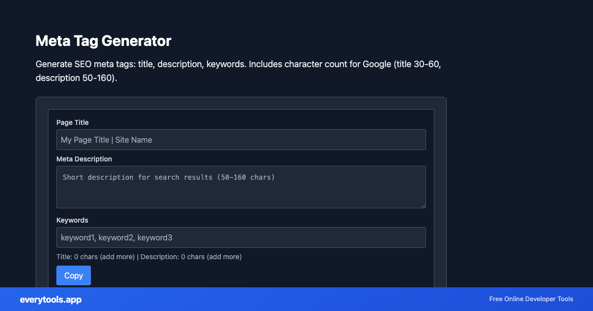 Meta Tag Generator – Free Online Tool Screenshot