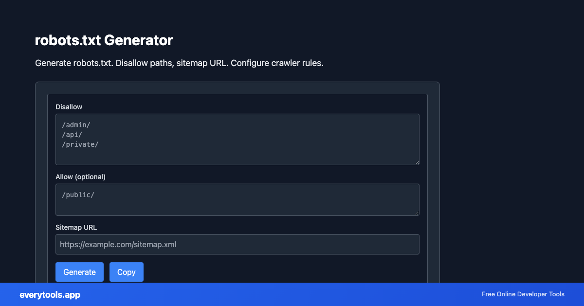 robots.txt Generator – Free Online Tool Screenshot