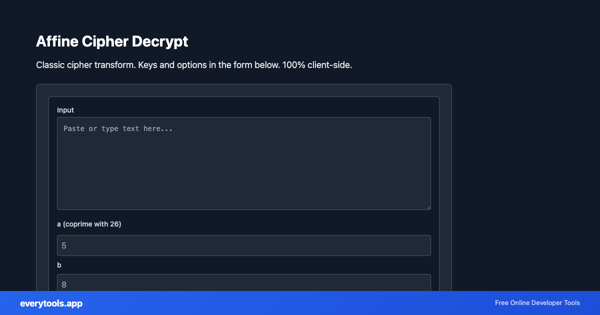 Affine Cipher Decrypt – Free Online Tool Screenshot