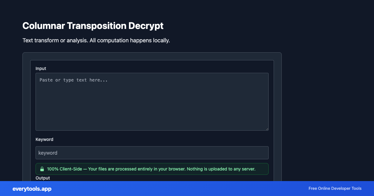 Columnar Transposition Decrypt – Free Online Tool Screenshot