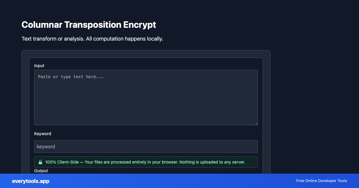 Columnar Transposition Encrypt – Free Online Tool Screenshot