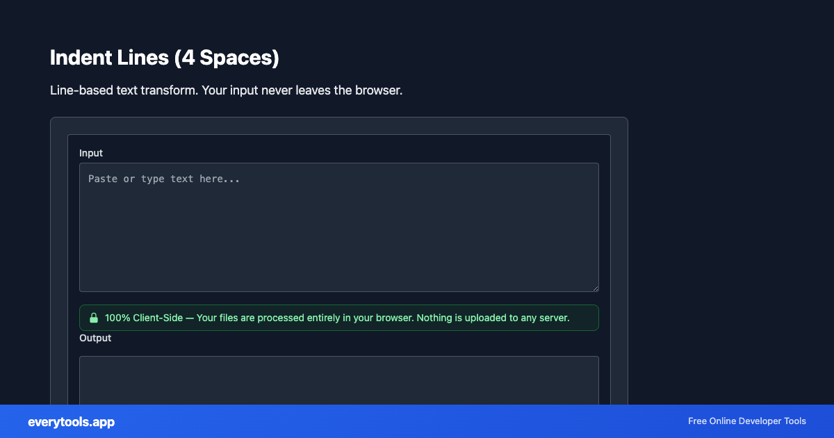 Indent Lines (4 Spaces) – Free Online Tool Screenshot
