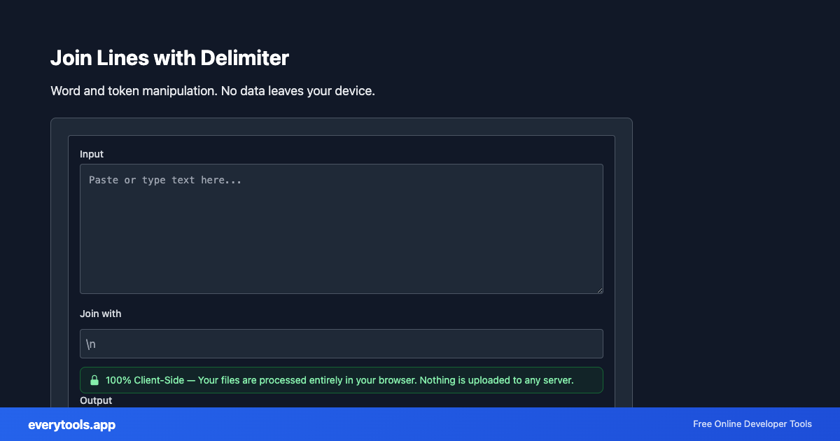 Join Lines with Delimiter – Free Online Tool Screenshot