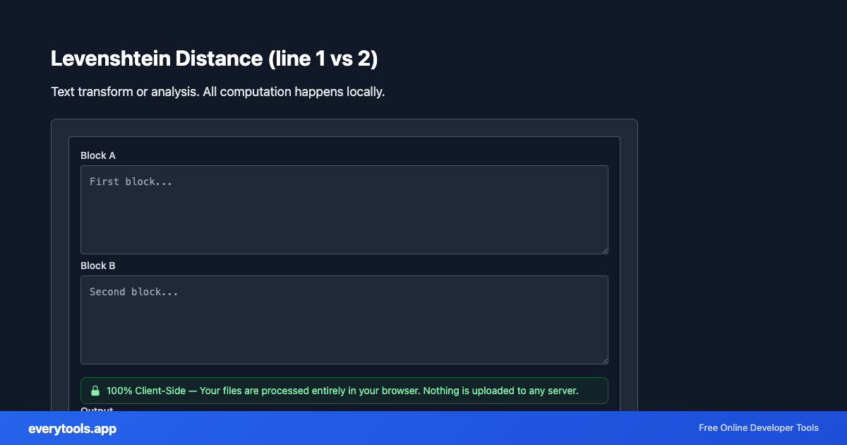 Levenshtein Distance (line 1 vs 2) – Free Online Tool Screenshot