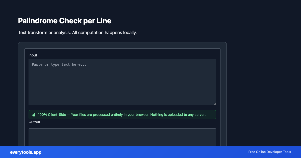 Palindrome Check per Line – Free Online Tool Screenshot