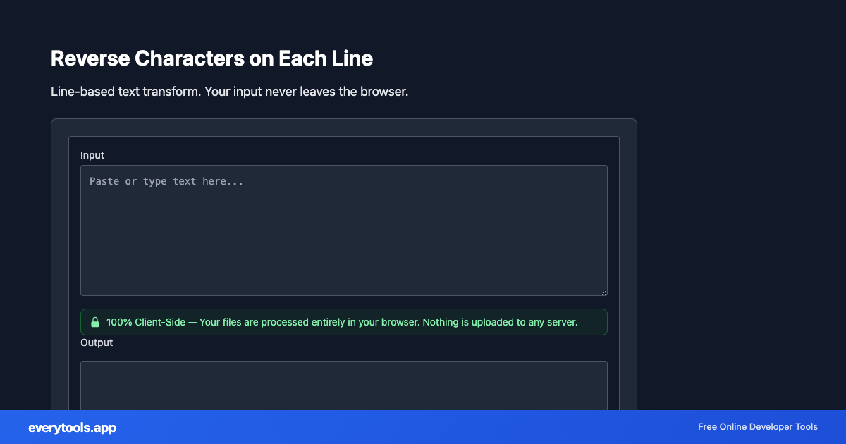 Reverse Characters on Each Line – Free Online Tool Screenshot