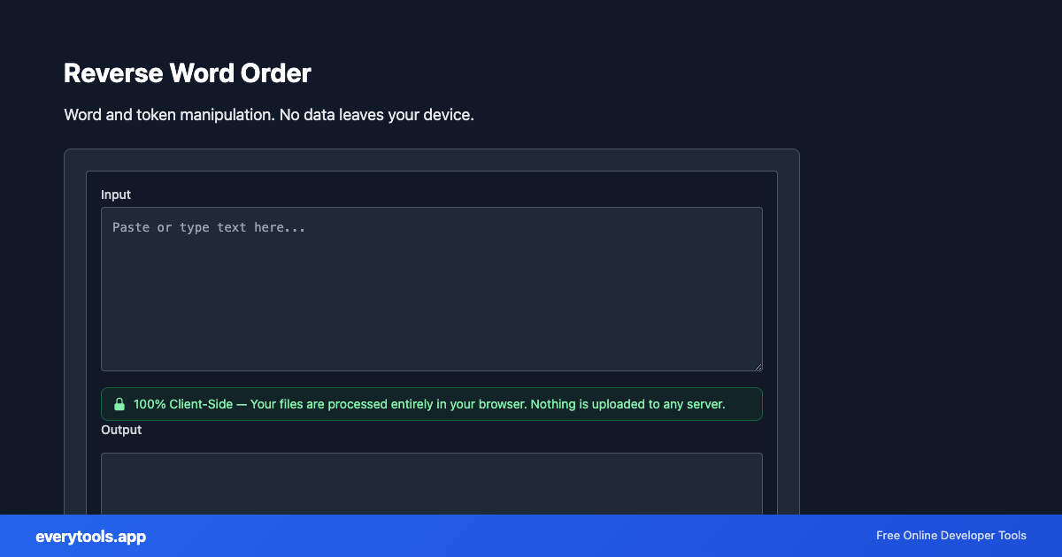 Reverse Word Order – Free Online Tool Screenshot