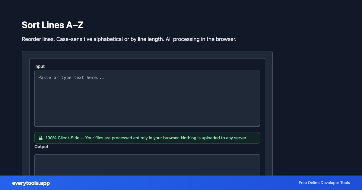 Sort Lines A–Z – Free Online Tool Screenshot