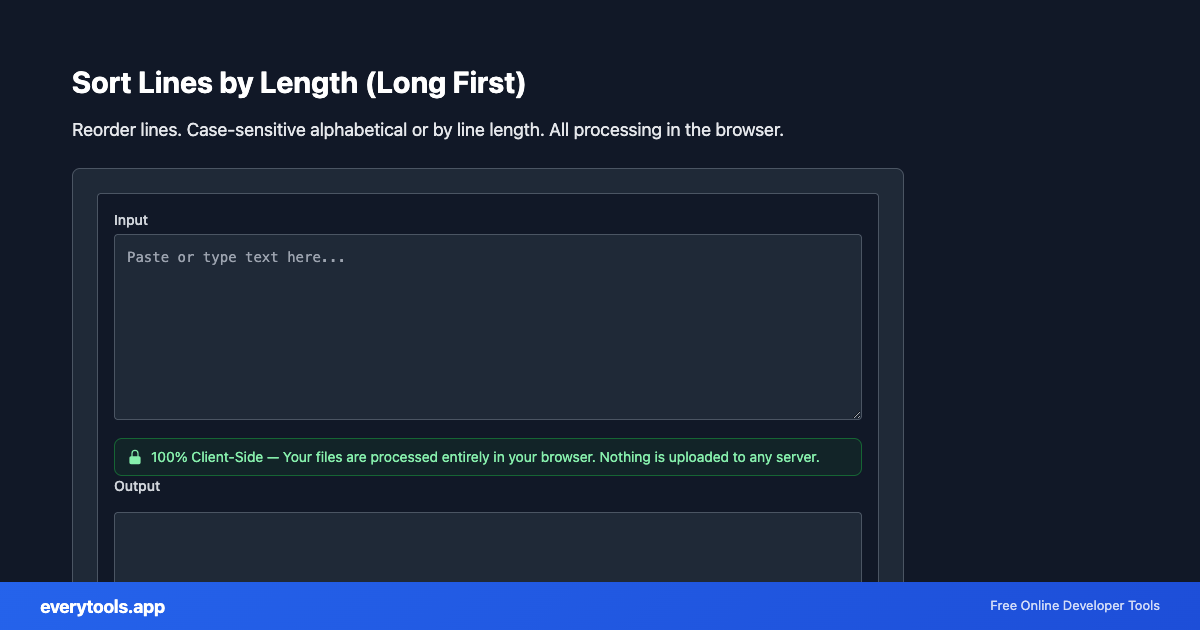 Sort Lines by Length (Long First) – Free Online Tool Screenshot