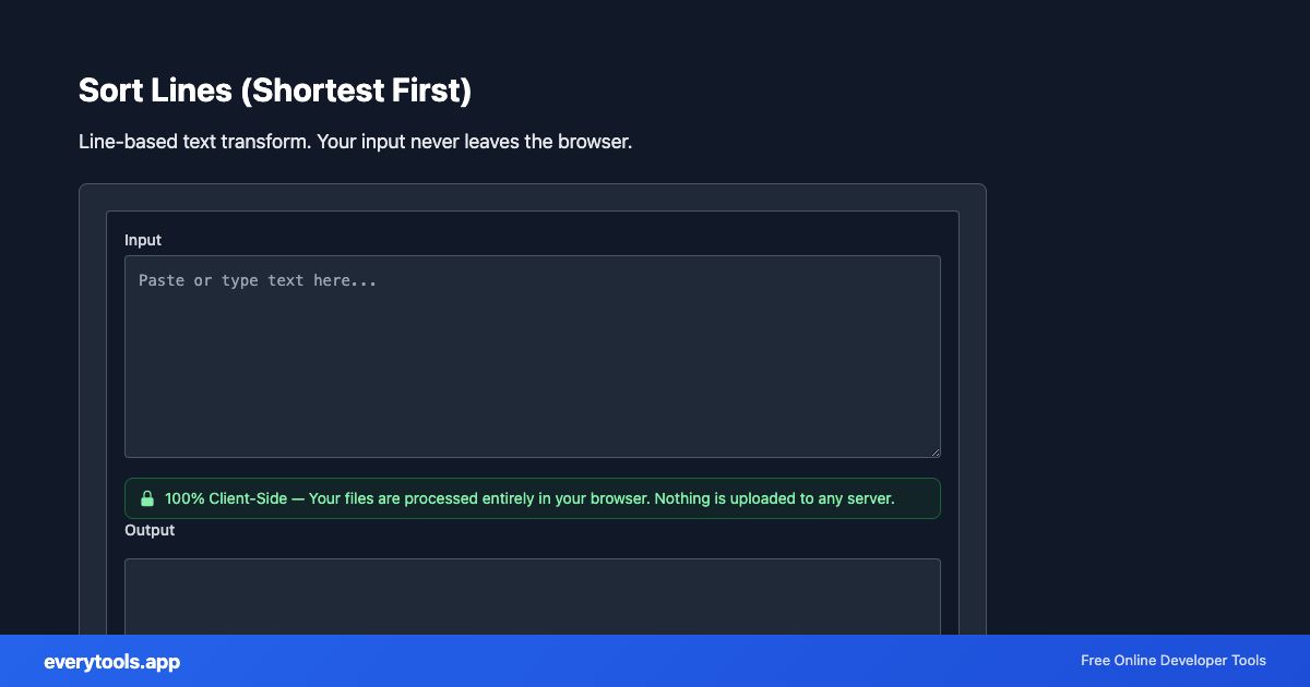 Sort Lines (Shortest First) – Free Online Tool Screenshot