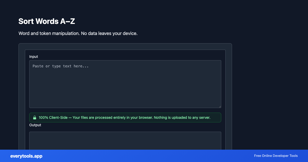 Sort Words A–Z – Free Online Tool Screenshot