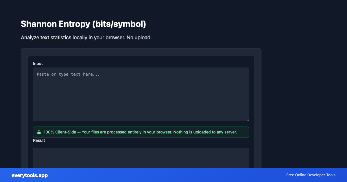 Shannon Entropy (bits/symbol) – Free Online Tool Screenshot