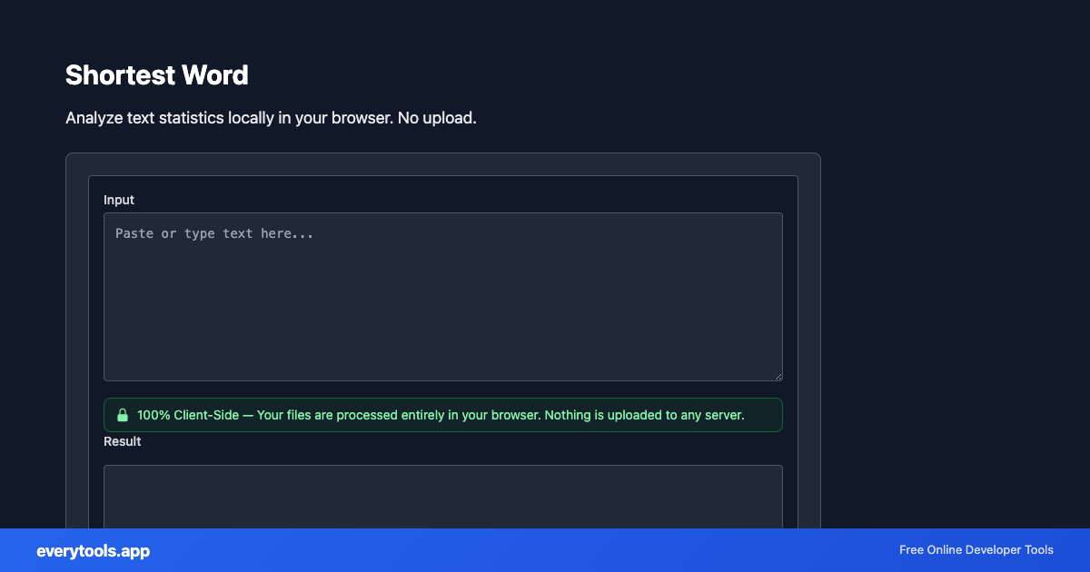 Shortest Word – Free Online Tool Screenshot