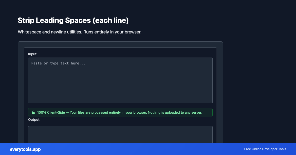 Strip Leading Spaces (each line) – Free Online Tool Screenshot