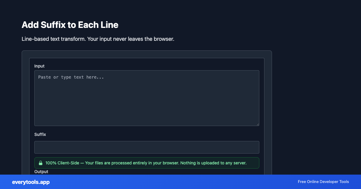 Add Suffix to Each Line – Free Online Tool Screenshot