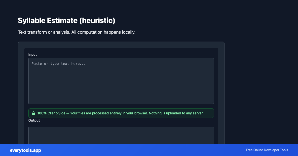 Syllable Estimate (heuristic) – Free Online Tool Screenshot