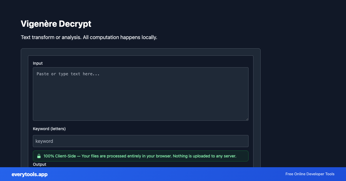 Vigenère Decrypt – Free Online Tool Screenshot