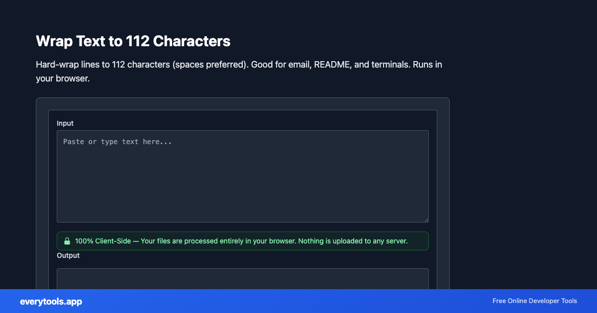 Wrap Text to 112 Characters – Free Online Tool Screenshot
