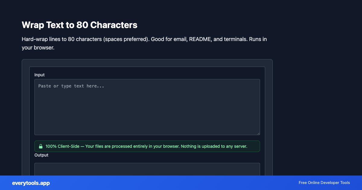 Wrap Text to 80 Characters – Free Online Tool Screenshot