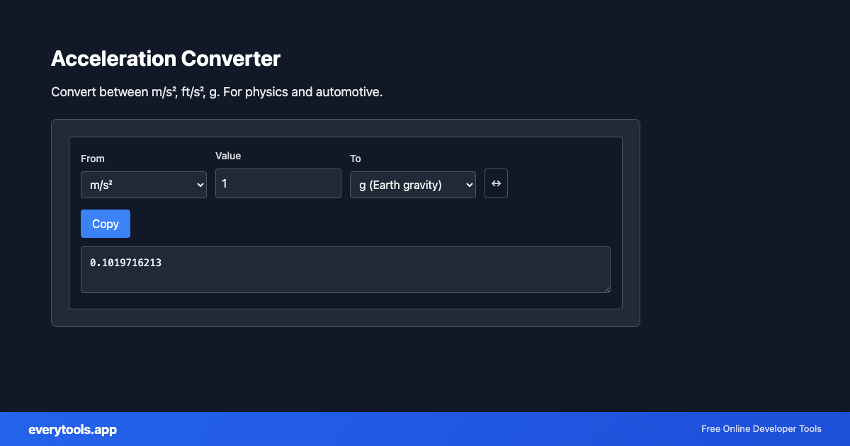 Acceleration Converter – Free Online Tool Screenshot