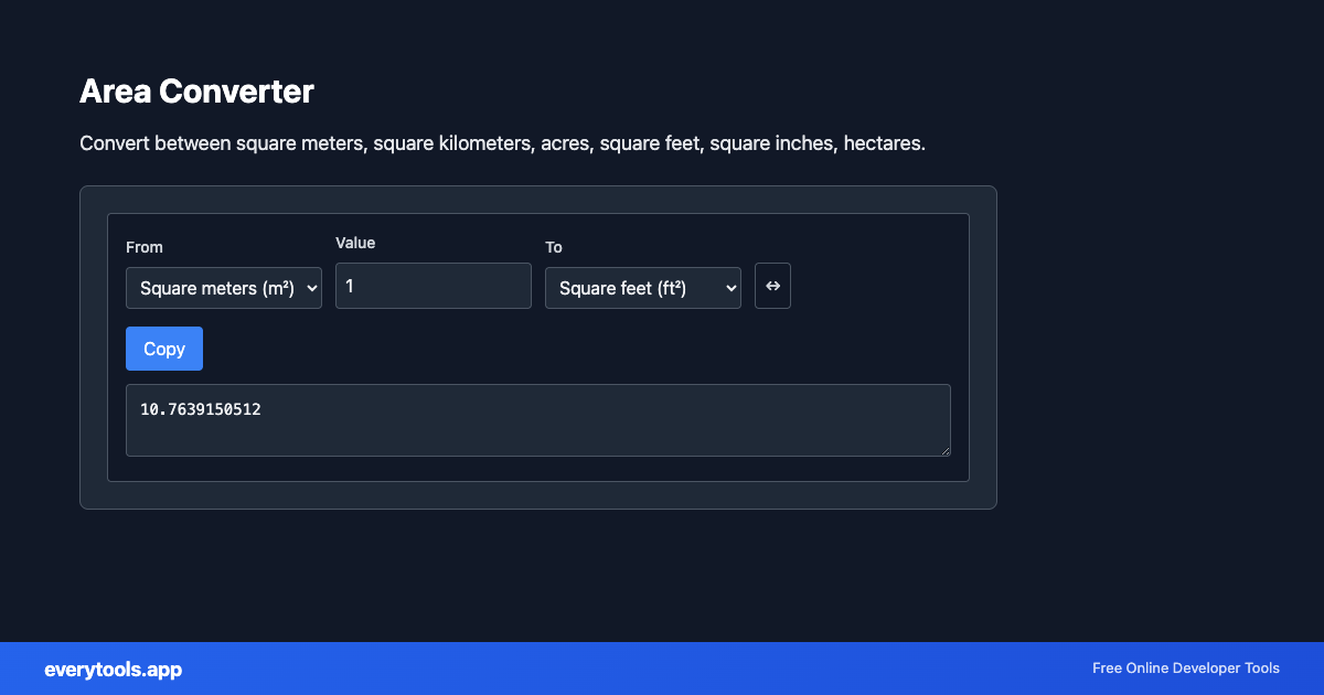 Area Converter – Free Online Tool Screenshot