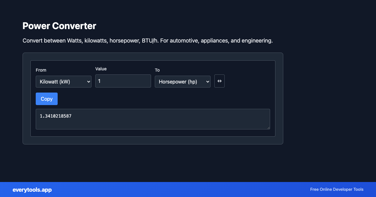 Power Converter – Free Online Tool Screenshot