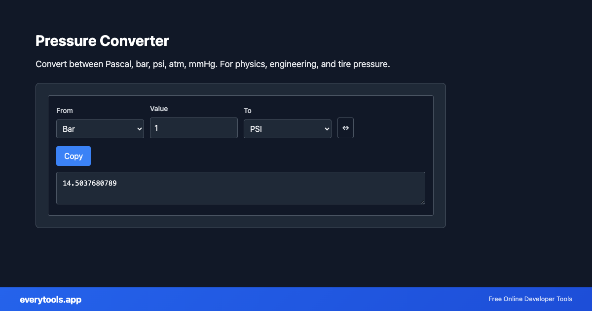 Pressure Converter – Free Online Tool Screenshot
