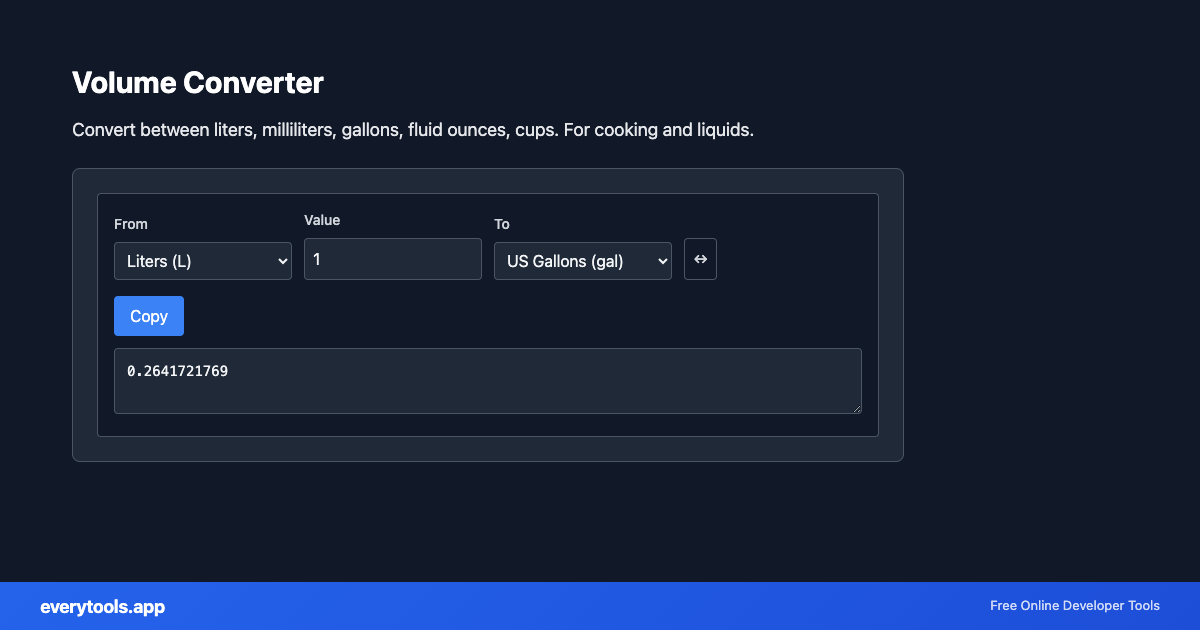 Volume Converter – Free Online Tool Screenshot