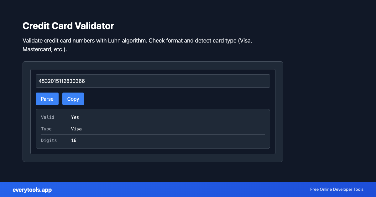 Credit Card Validator – Free Online Tool Screenshot