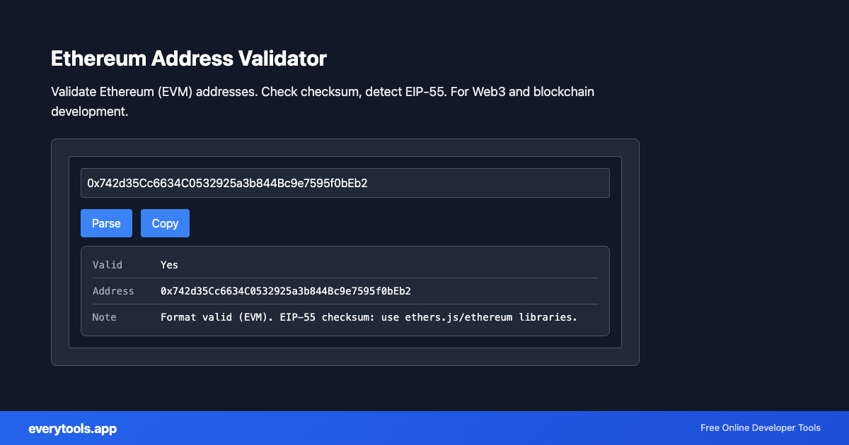 Ethereum Address Validator – Free Online Tool Screenshot