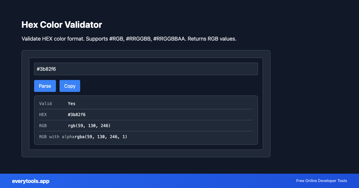 Hex Color Validator – Free Online Tool Screenshot