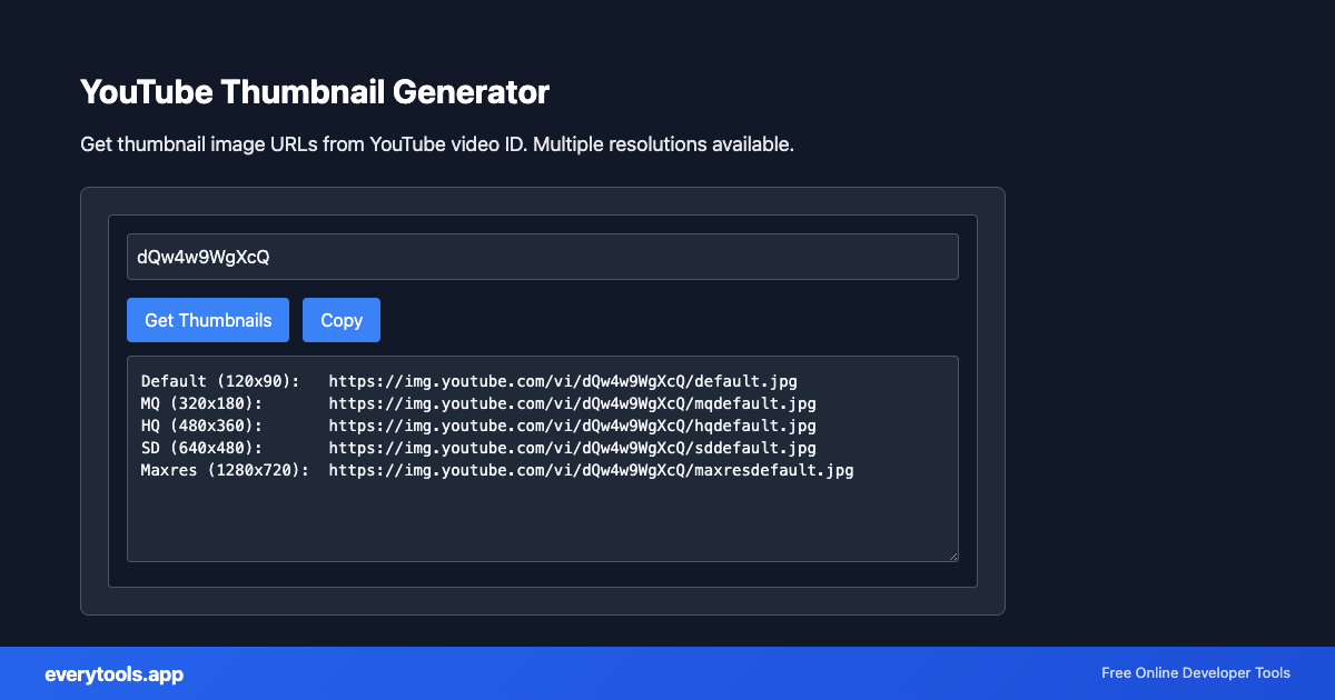 YouTube Thumbnail Generator – Free Online Tool Screenshot