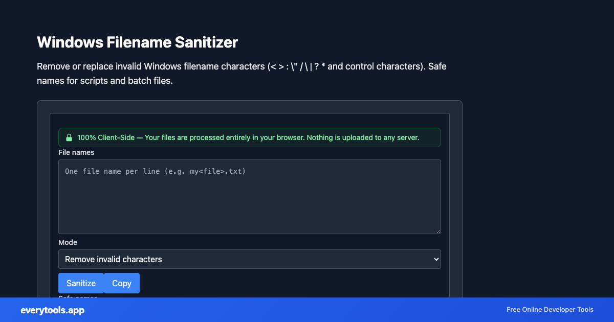 Windows Filename Sanitizer – Free Online Tool Screenshot