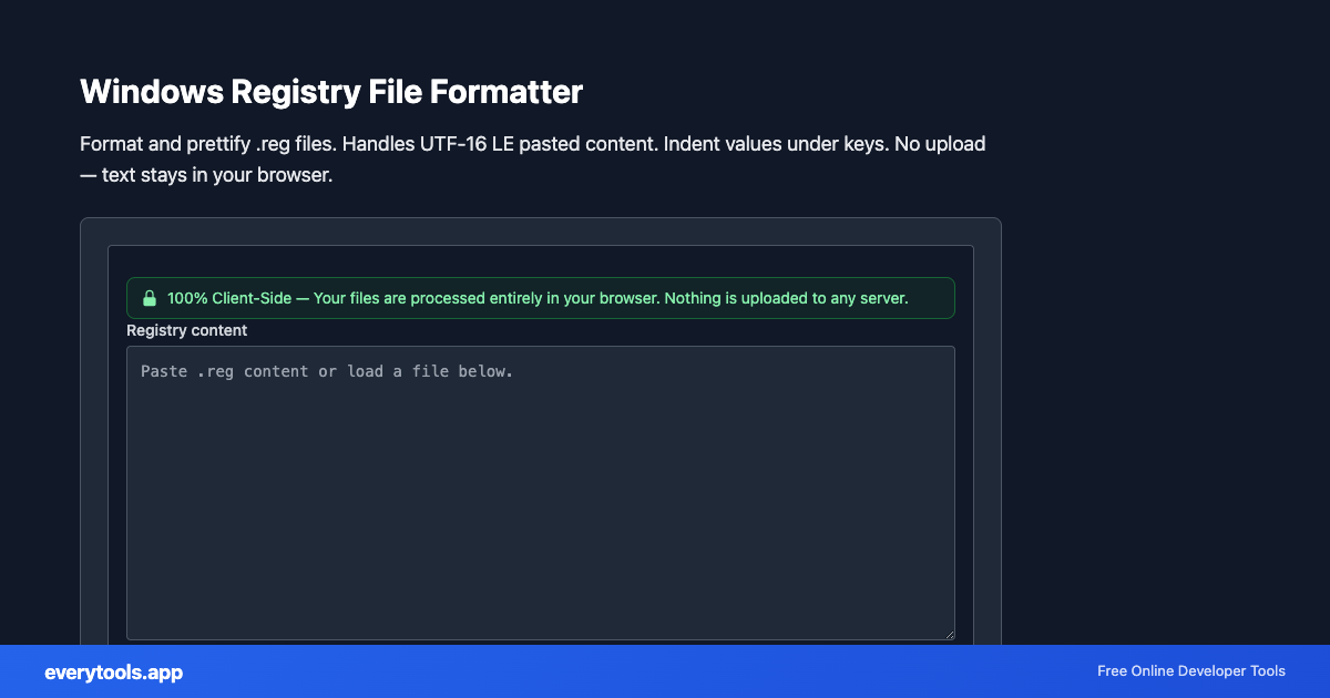Windows Registry File Formatter – Free Online Tool Screenshot