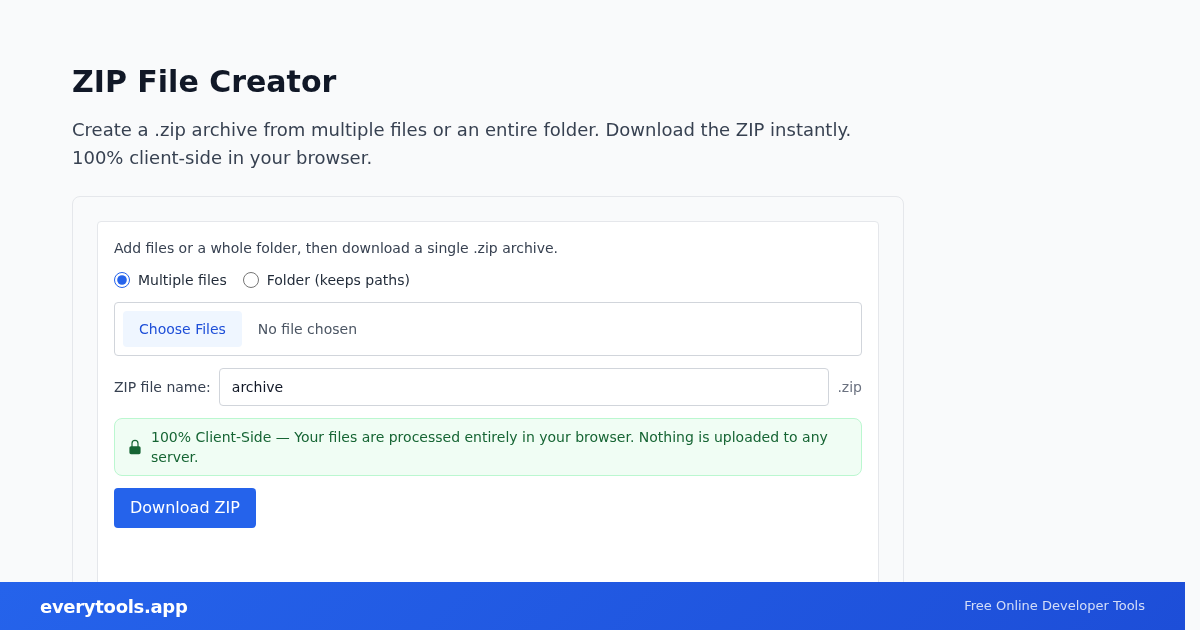 ZIP File Creator – Free Online Tool Screenshot